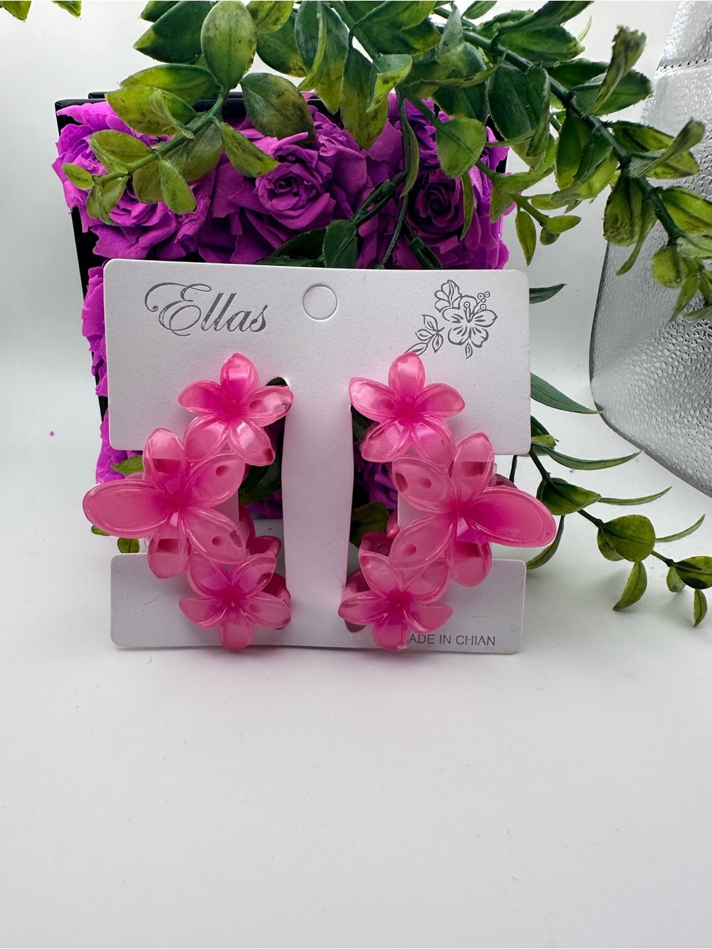 Hot Pink Floral Plastic Hair Claw Clips 2Pcs